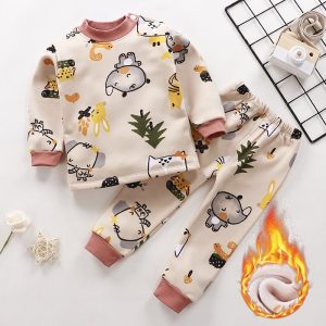 Children'S Plus Velvet Thick Thermal Sleepwear Set