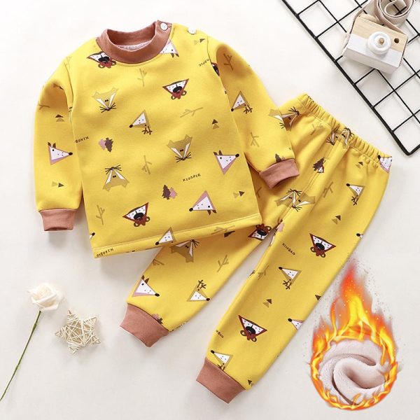 Children'S Plus Velvet Thick Thermal Sleepwear Set