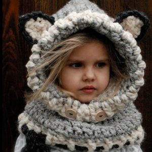 Children'S Wool Knit Hat Hand-Knitted Warm Earmuffs Cape Caps