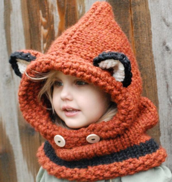 Children'S Wool Knit Hat Hand-Knitted Warm Earmuffs Cape Caps