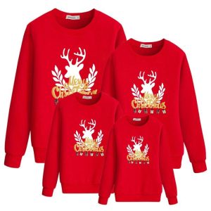 Christmas Creative Funny Print Crew Neck Top Family Wear Xmas Party