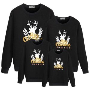 Christmas Creative Funny Print Crew Neck Top Family Wear Xmas Party