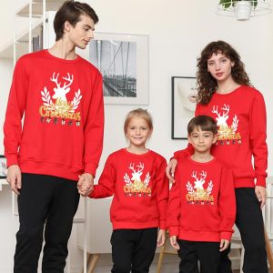 Christmas Creative Funny Print Crew Neck Top Family Wear Xmas Party