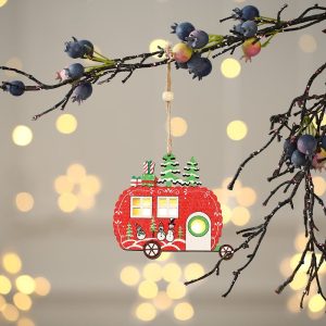 Christmas Decorations Hollow Wooden Pendant Creative Light Included Car Tree Ornaments