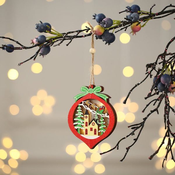 Christmas Decorations Hollow Wooden Pendant Creative Light Included Car Tree Ornaments