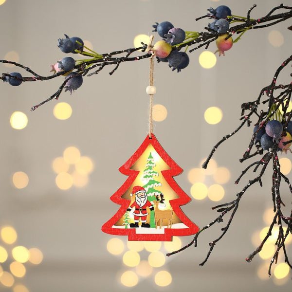 Christmas Decorations Hollow Wooden Pendant Creative Light Included Car Tree Ornaments