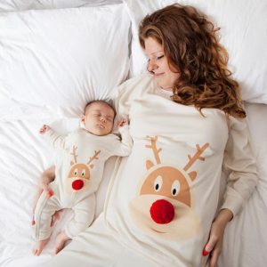 Christmas Deer Printed Mother And Baby Sleepware