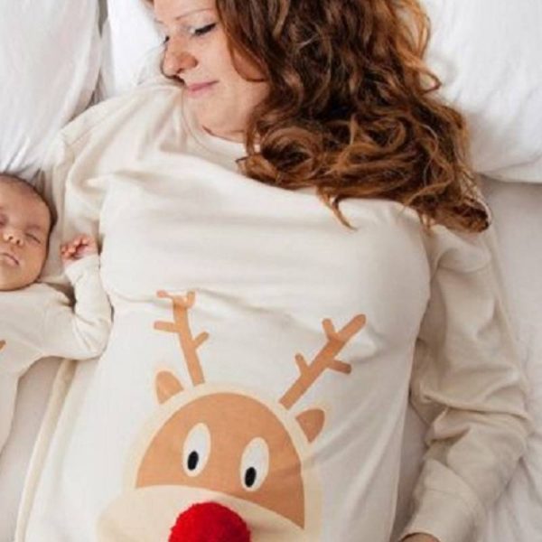 Christmas Deer Printed Mother And Baby Sleepware