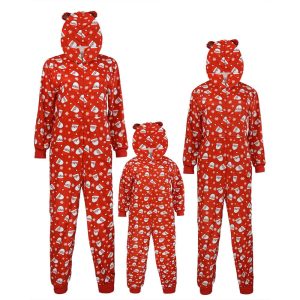 Christmas Family Matching Onesies Sleepwear Jumpsuit Santa Claus Long Sleeve Hooded