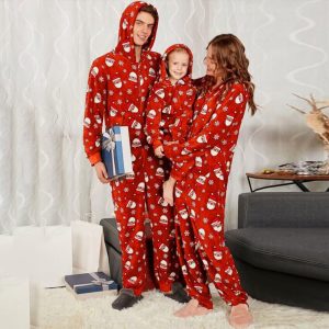 Christmas Family Matching Onesies Sleepwear Jumpsuit Santa Claus Long Sleeve Hooded