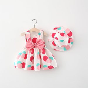 Circles Printed Polka-Dot Dress With Hat