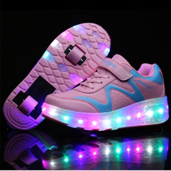 Colorful Led Rechargeable Light Two-Wheel Runaway Shoes Children'S Luminous Pulley Shoes