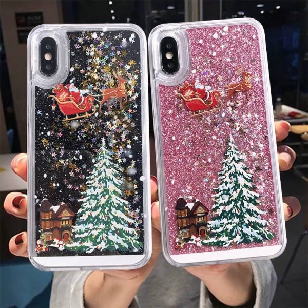 Compatible With Iphone Models Santa Claus Christmas Tree Quicksand Shell