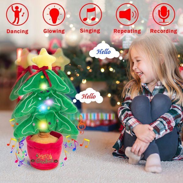 Dancing Christmas Toys Funny Tree Repeat Talking Electronic Plush Toys Can Sing Record Lighten Funny Gift