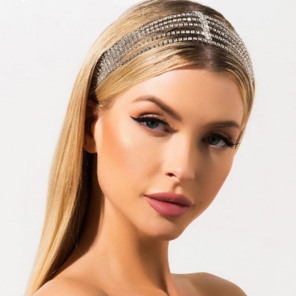 Five Rows Of Diamonds Rhinestone Elastic Headband