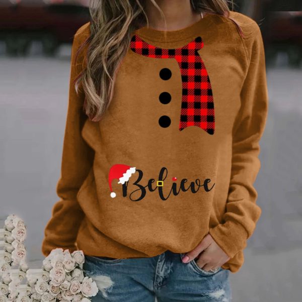 Christmas Pattern Printing Long Sleeve Crew Neck Sweater