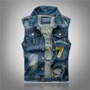 Denim Vest Men'S Denim Jacket Waistcoat Embroidery Casual Vest