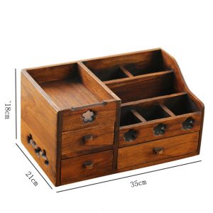 Wooden Retro Cosmetic Organizer Storage Box