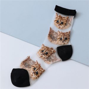 Sweet Glass Silk Cat Figure Stockings