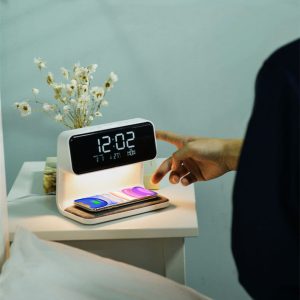 Creative 3 In 1 Bedside Lamp Wireless Charging Lcd Screen Alarm Clock