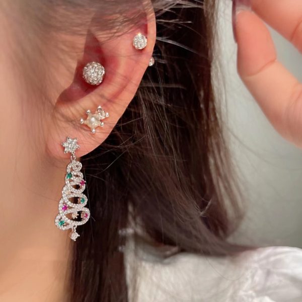 Zircon Christmas Tree Tassel Earrings Women'S Fashion Personality Earrings Party Jewelry Christmas Gift