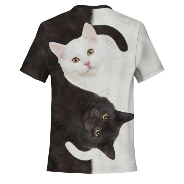 Unisex Black White 3D Cat Printed T-Shirt