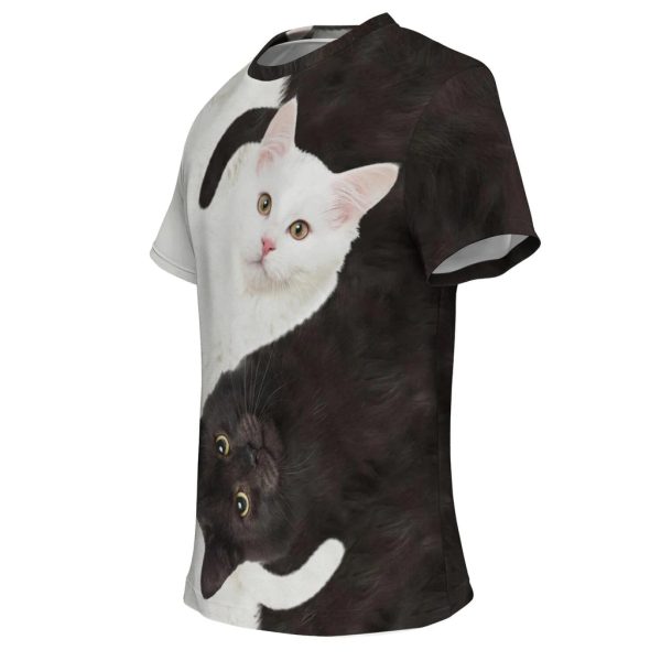 Unisex Black White 3D Cat Printed T-Shirt