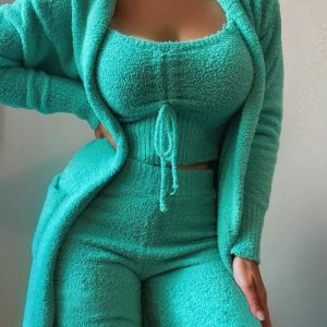 Autumn Winter Casual Plush 3 Pieces Pantsuits