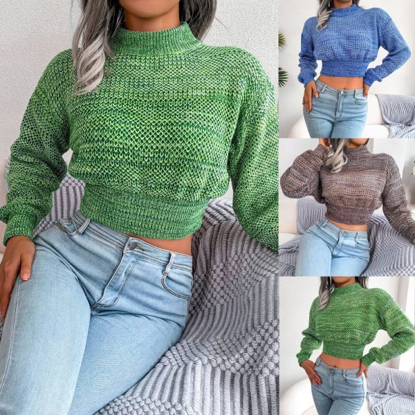 Fashion Color Long Sleeve Navel Knitting Sweater