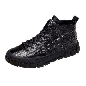 Fashion High-Top Pattern Men'S Casual Leather Shoes Mid-Top