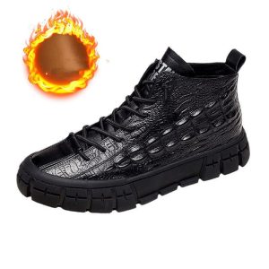 Fashion High-Top Pattern Men'S Casual Leather Shoes Mid-Top