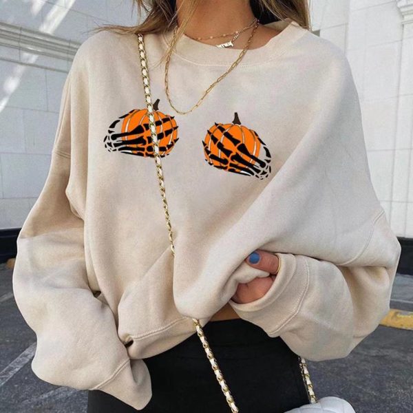 Fashionable Halloween Pumpkin Print Round Neck Long Sleeve