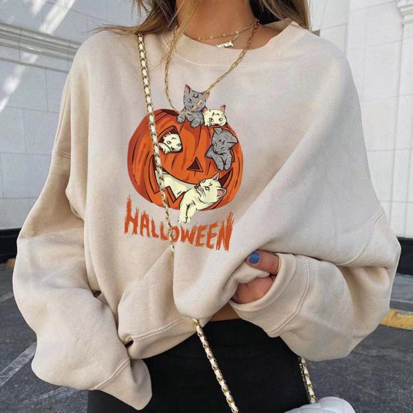 Fashionable Halloween Pumpkin Print Round Neck Long Sleeve