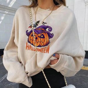 Fashionable Halloween Pumpkin Print Round Neck Long Sleeve