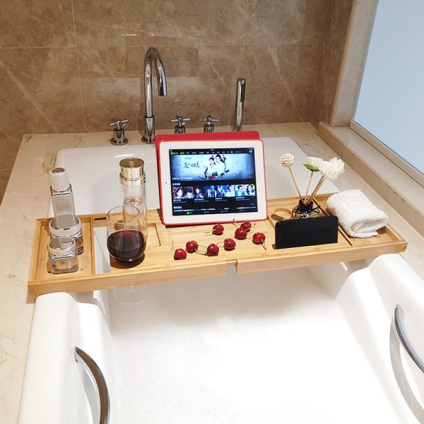 Bathtub Bamboo Retractable Storage Rack