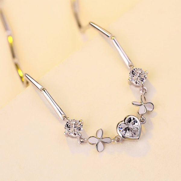 Festival Valentine Jewelry S925 Sterling Silver Bracelet Heart-Shaped Clover