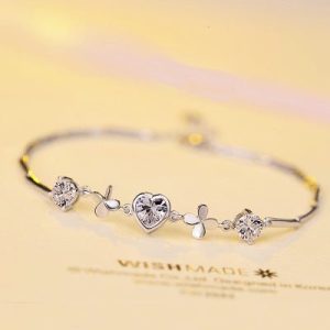 Festival Valentine Jewelry S925 Sterling Silver Bracelet Heart-Shaped Clover