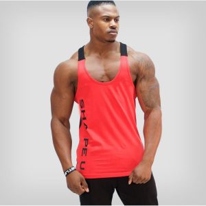 Fitness U-Collar Contrast Color Sports Tank Top Breathable Running Training Muscle Shirt