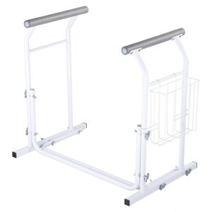 Toilet Safety Rail Stand Alone W/ Rack 375Lbs Support