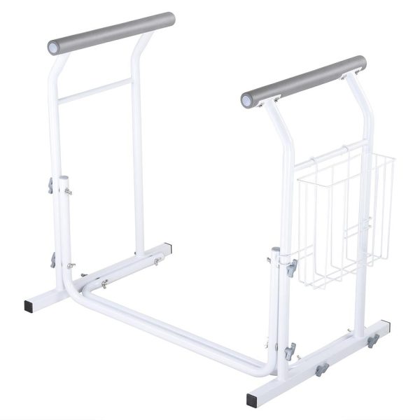 Toilet Safety Rail Stand Alone W/ Rack 375Lbs Support