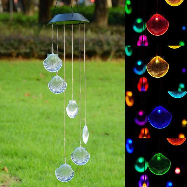 Shell Solar Powered Led Light Wind Chime