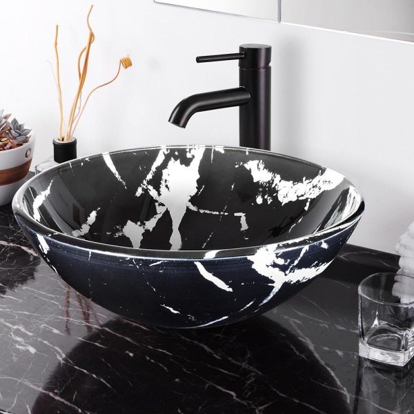 Aquaterior Black Vessel Sink Tempered Glass 16.5