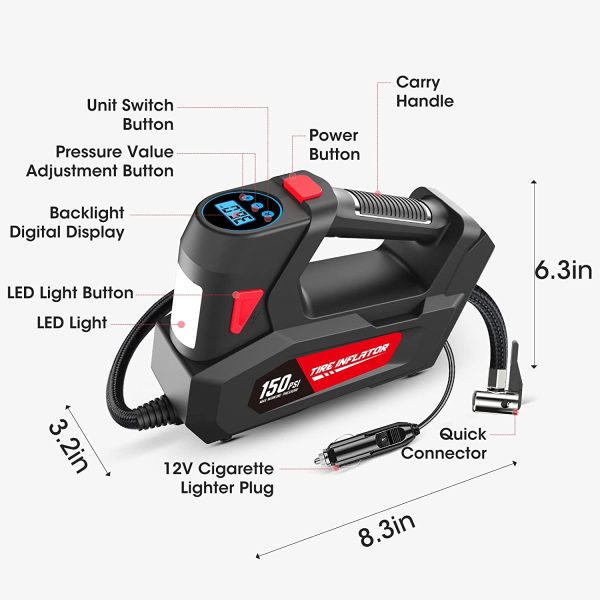 Portable Tire Air Pump With Led Light