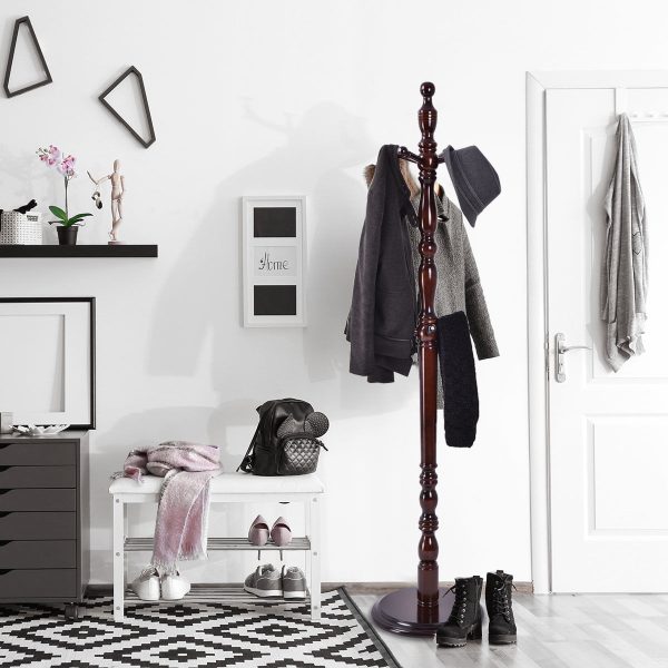 Wooden Freestanding Entryway Coat Hanger Rack With 8 Hooks