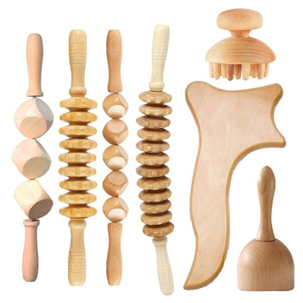 7 Pcs/Set Wood Massage Gua Sha Lymphatic Drainage Roller