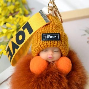 Pompom Sleeping Baby Plush Keychain