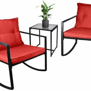 Premium Outdoor 3 Piece Rocking Table And Chairs Bistro Set