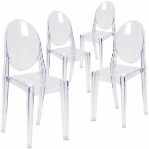 Transparent Oval Clear Acrylic Plastic Vanity Desk Chair 4X