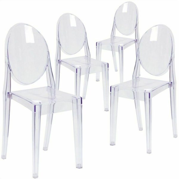 Transparent Oval Clear Acrylic Plastic Vanity Desk Chair 4X