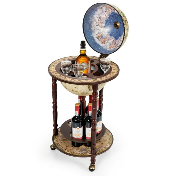 Premium Freestanding Vintage Globe Wine Bar Stand Cart